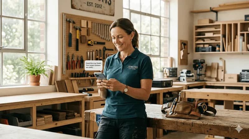 Business owner checking morning brief on phone