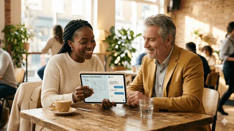 Two professionals having a relaxed meeting